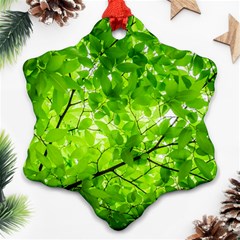 Green Wood The Leaves Twig Leaf Texture Snowflake Ornament (two Sides) by Nexatart