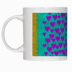 Raining Love And Hearts In The  Wonderful Sky White Mugs by pepitasart