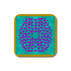 Raining Love And Hearts In The  Wonderful Sky Rubber Square Coaster (4 Pack)  by pepitasart