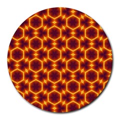 Black And Orange Diamond Pattern Round Mousepads by Fractalsandkaleidoscopes