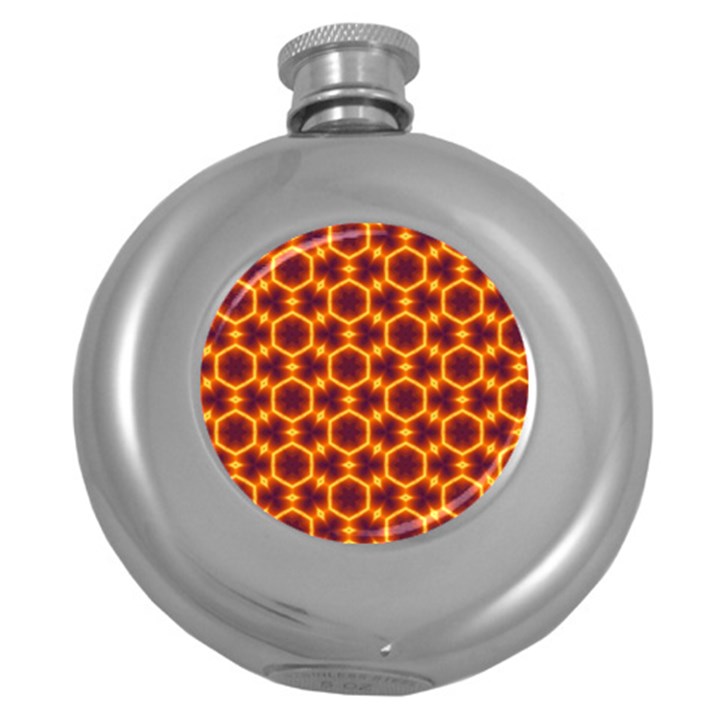 Black and Orange Diamond Pattern Round Hip Flask (5 oz)