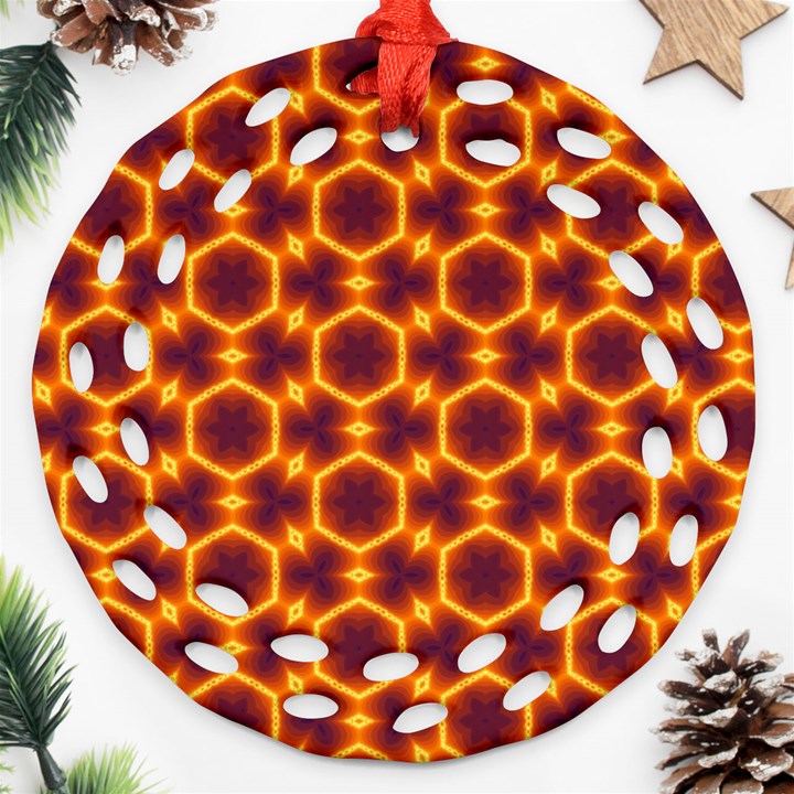 Black and Orange Diamond Pattern Round Filigree Ornament (Two Sides)