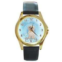 Cute Little Havanese Puppy Round Gold Metal Watch by FantasyWorld7