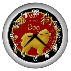 Year Of The Dog - Chinese New Year Wall Clocks (silver)  by Valentinaart