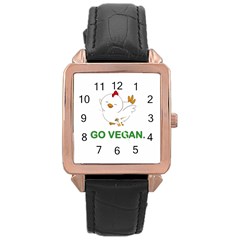 Go Vegan - Cute Chick  Rose Gold Leather Watch  by Valentinaart