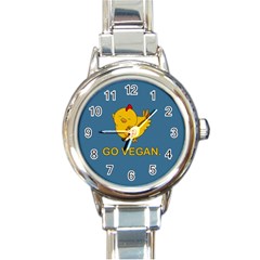 Go Vegan - Cute Chick  Round Italian Charm Watch by Valentinaart