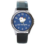 Go Vegan - Cute Chick  Round Metal Watch Front