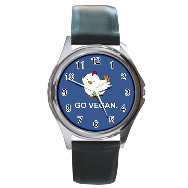 Go Vegan - Cute Chick  Round Metal Watch