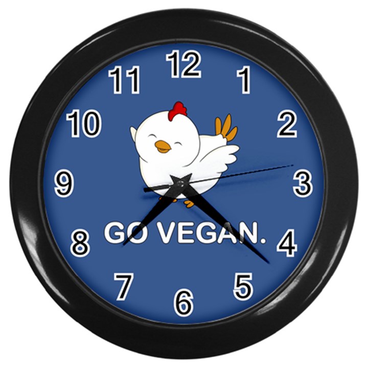 Go Vegan - Cute Chick  Wall Clocks (Black)