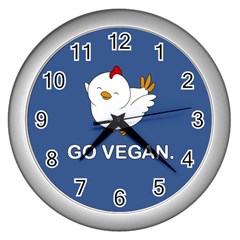 Go Vegan - Cute Chick  Wall Clocks (silver)  by Valentinaart