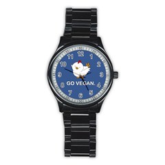 Go Vegan - Cute Chick  Stainless Steel Round Watch by Valentinaart