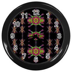 Paradise Flowers In A Decorative Jungle Wall Clocks (black) by pepitasart