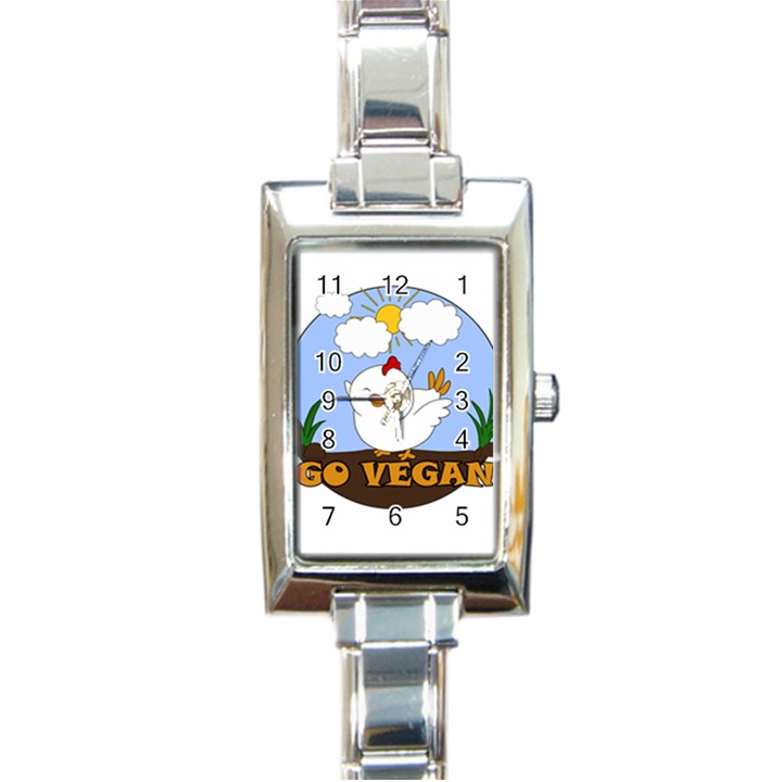 Go Vegan - Cute Chick  Rectangle Italian Charm Watch