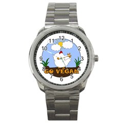 Go Vegan - Cute Chick  Sport Metal Watch by Valentinaart