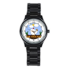 Go Vegan - Cute Chick  Stainless Steel Round Watch by Valentinaart