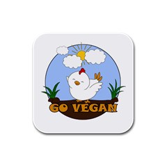 Go Vegan - Cute Chick  Rubber Square Coaster (4 Pack)  by Valentinaart