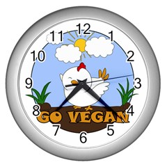 Go Vegan - Cute Chick  Wall Clocks (silver)  by Valentinaart