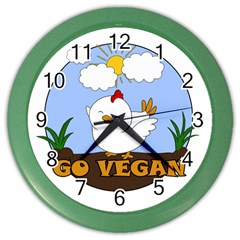 Go Vegan - Cute Chick  Color Wall Clocks by Valentinaart