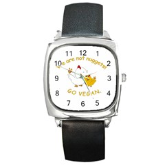 Go Vegan - Cute Chick  Square Metal Watch by Valentinaart