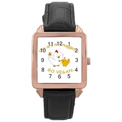 Go Vegan - Cute Chick  Rose Gold Leather Watch  by Valentinaart