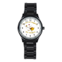 Go Vegan - Cute Chick  Stainless Steel Round Watch by Valentinaart