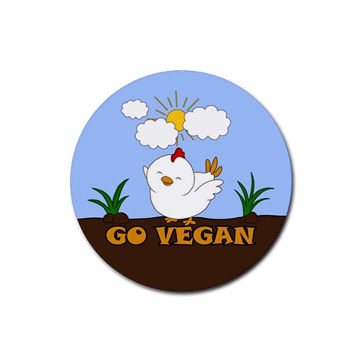 Go Vegan - Cute Chick  Rubber Round Coaster (4 pack) 