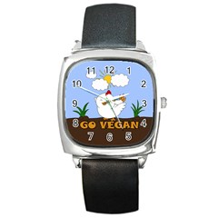 Go Vegan - Cute Chick  Square Metal Watch by Valentinaart