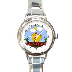 Go Vegan - Cute Chick  Round Italian Charm Watch by Valentinaart