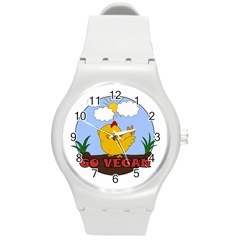 Go Vegan - Cute Chick  Round Plastic Sport Watch (m) by Valentinaart