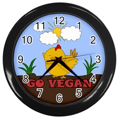 Go Vegan - Cute Chick  Wall Clocks (black) by Valentinaart