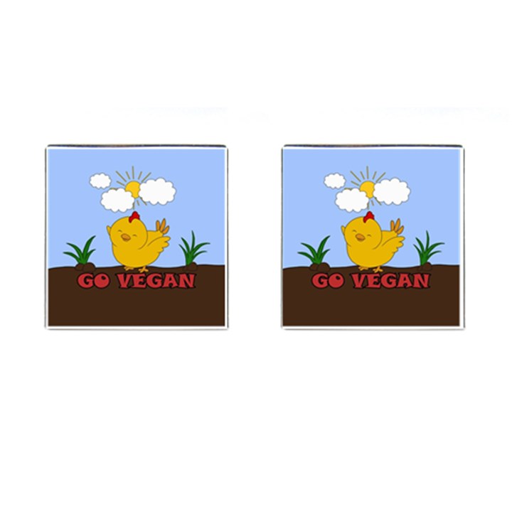 Go Vegan - Cute Chick  Cufflinks (Square)