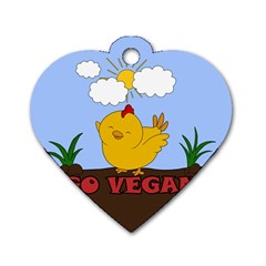 Go Vegan - Cute Chick  Dog Tag Heart (two Sides) by Valentinaart