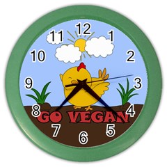 Go Vegan - Cute Chick  Color Wall Clocks by Valentinaart