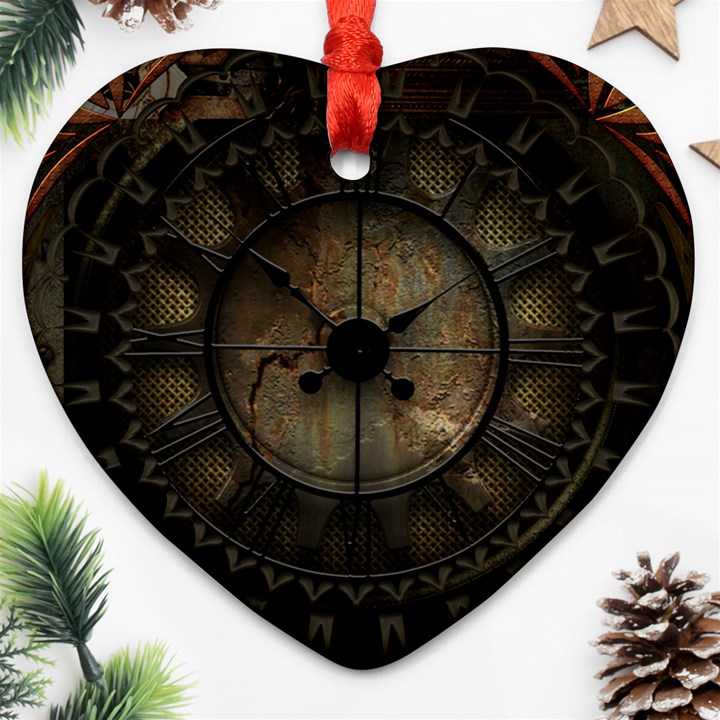 Steampunk, Wonderful Noble Steampunnk Design Heart Ornament (Two Sides)