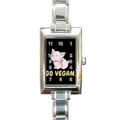 Go Vegan - Cute Pig Rectangle Italian Charm Watch by Valentinaart