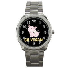 Go Vegan - Cute Pig Sport Metal Watch by Valentinaart