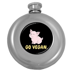 Go Vegan - Cute Pig Round Hip Flask (5 Oz) by Valentinaart