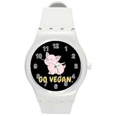 Go Vegan - Cute Pig Round Plastic Sport Watch (m) by Valentinaart