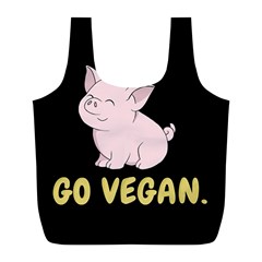 Go Vegan - Cute Pig Full Print Recycle Bags (l)  by Valentinaart