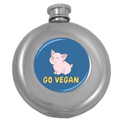 Go Vegan - Cute Pig Round Hip Flask (5 Oz) by Valentinaart