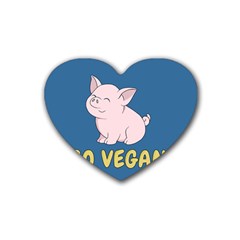 Go Vegan - Cute Pig Rubber Coaster (heart)  by Valentinaart