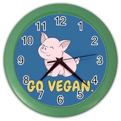 Go Vegan - Cute Pig Color Wall Clocks by Valentinaart