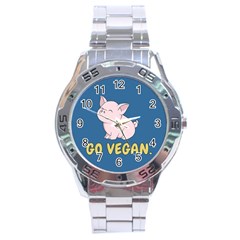 Go Vegan - Cute Pig Stainless Steel Analogue Watch by Valentinaart