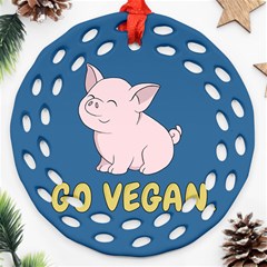 Go Vegan - Cute Pig Ornament (round Filigree) by Valentinaart