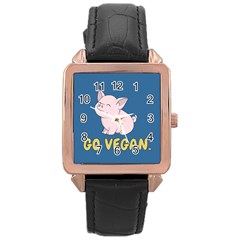 Go Vegan - Cute Pig Rose Gold Leather Watch  by Valentinaart