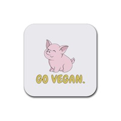 Go Vegan - Cute Pig Rubber Coaster (square)  by Valentinaart