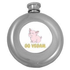 Go Vegan - Cute Pig Round Hip Flask (5 Oz) by Valentinaart