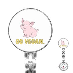 Go Vegan - Cute Pig Stainless Steel Nurses Watch by Valentinaart