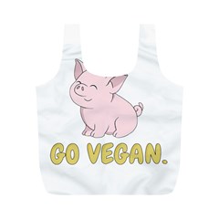 Go Vegan - Cute Pig Full Print Recycle Bags (m)  by Valentinaart