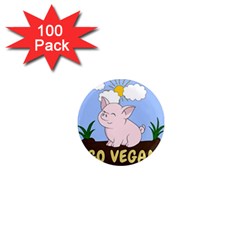 Go Vegan - Cute Pig 1  Mini Magnets (100 pack) 